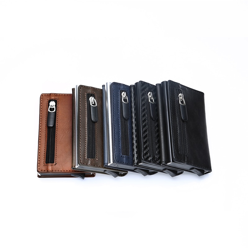 BISI GORO Credit Card Holder Aluminum Box Card Wallet RFID PU Leather Pop Up Card Case Magnet Carbon Fiber Coin Purse