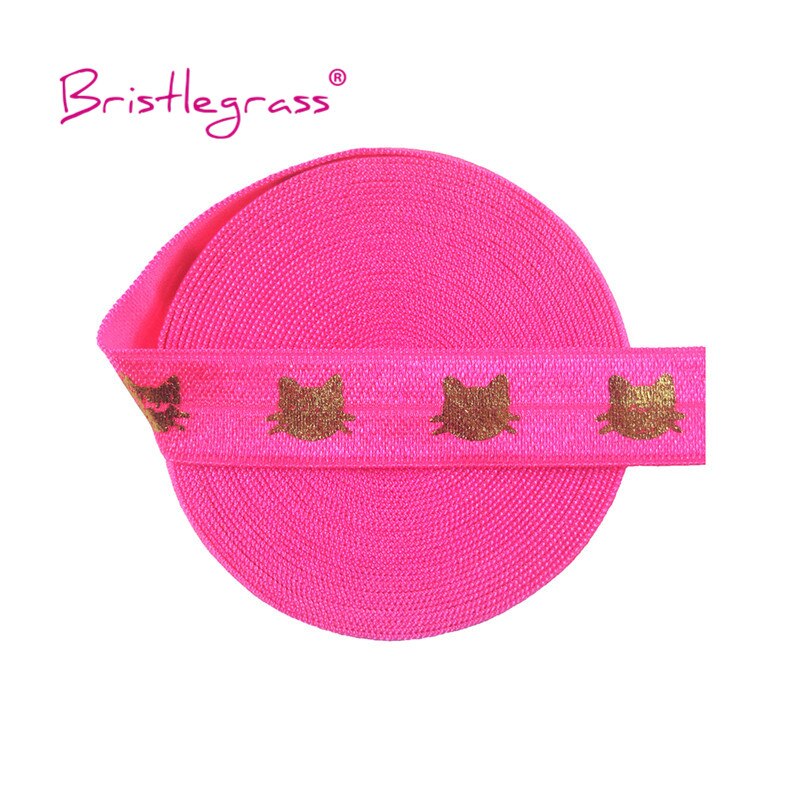 Bristlegrass 5 yard 5/8 " 15mm regenboog gouden kat folie print vouw elastiek voor spandex satijnen band haarelastiek hoofdband jurk naaien