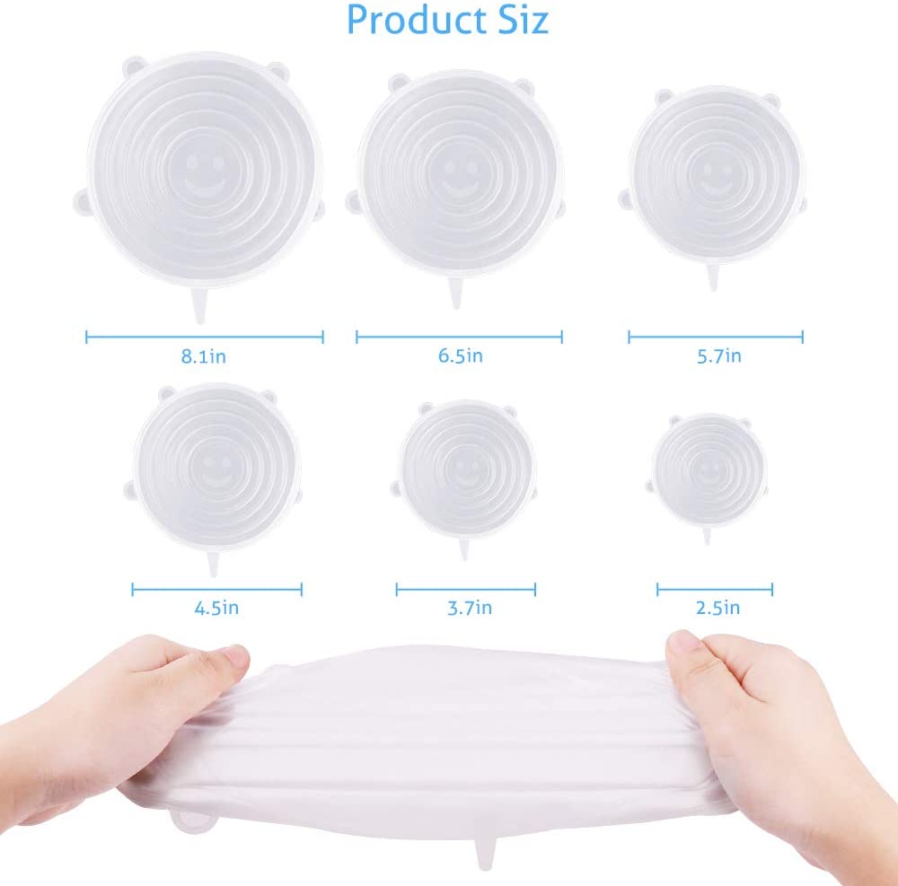Juego de tapas de 6 piezas hechas en silicona tapas reutilizables cubiertas herméticas para almacenar comida tapas selladoras de recipientes de varios tamaños cubiertas elásticas para envoltura utensilios de cocina