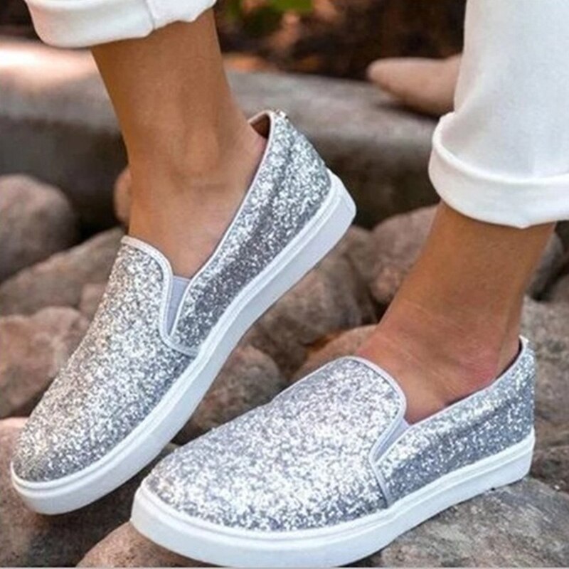 Kvinder flade sko dame elastik platform band bling glitter kvinde forår udendørs lejligheder kvinde slyngplanter afslappet glans kvinde