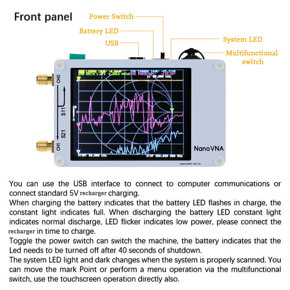 Nouvel analyseur de réseau vectoriel NanoVNA écran tactile numérique ondes courtes MF HF VHF UHF analyseur d'antenne onde debout avec batterie