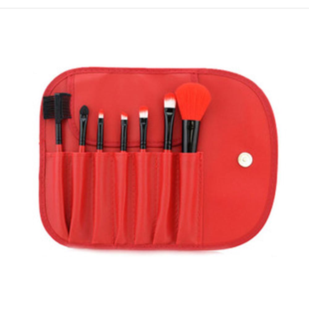 Set van 7 make-upkwasten voor cosmetische foundation, poeder, oogschaduw en make-upkwasten, eenvoudig te gebruiken: Rood met tas