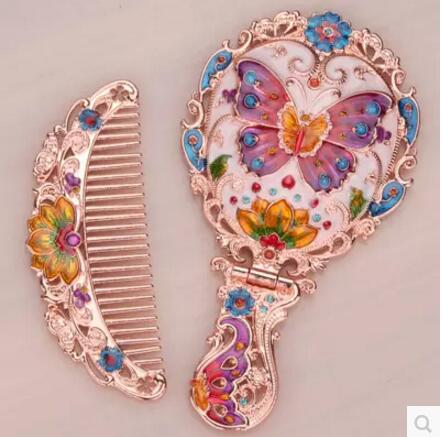 Europen-Espejos de mano con marco de metal antiguo para mujer, espejos pequeños de bolsillo, Espejos decorativos, , J047