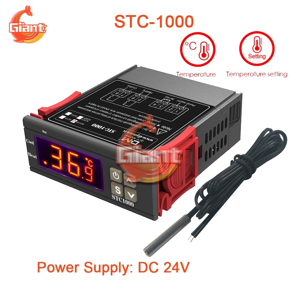 STC-1000 Digitale Regolatore di Temperatura del Termostato Termoregolatore Relè di Riscaldamento di Controllo di Raffreddamento per Incubatrice 12V 24V 110V 220V: DC 24V