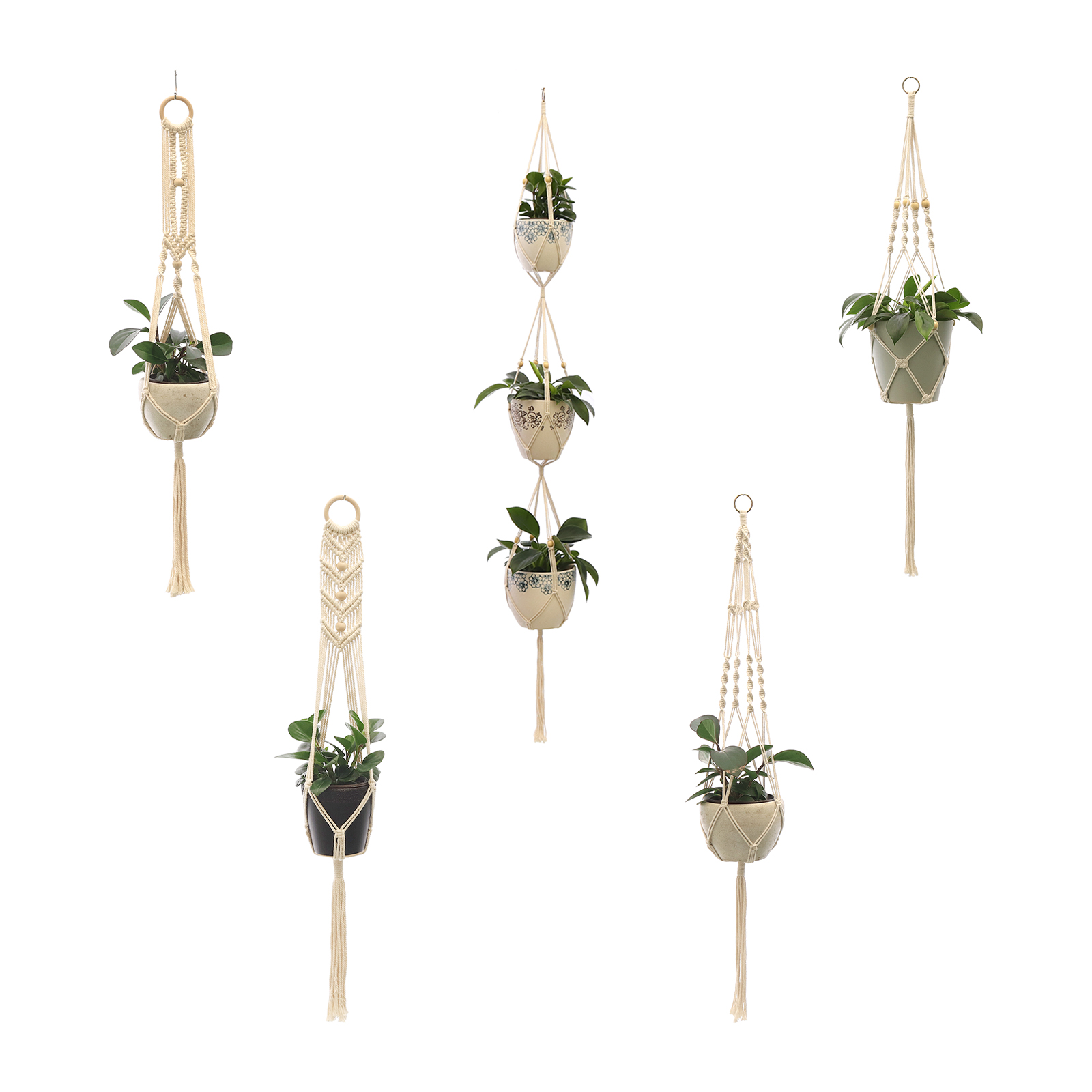 Handmade Macrame Hemp Rope Plant Hanger Basket Woven Hanging Flower Pot Wall Hang Planter Pot for Home Garden Decoration Tools