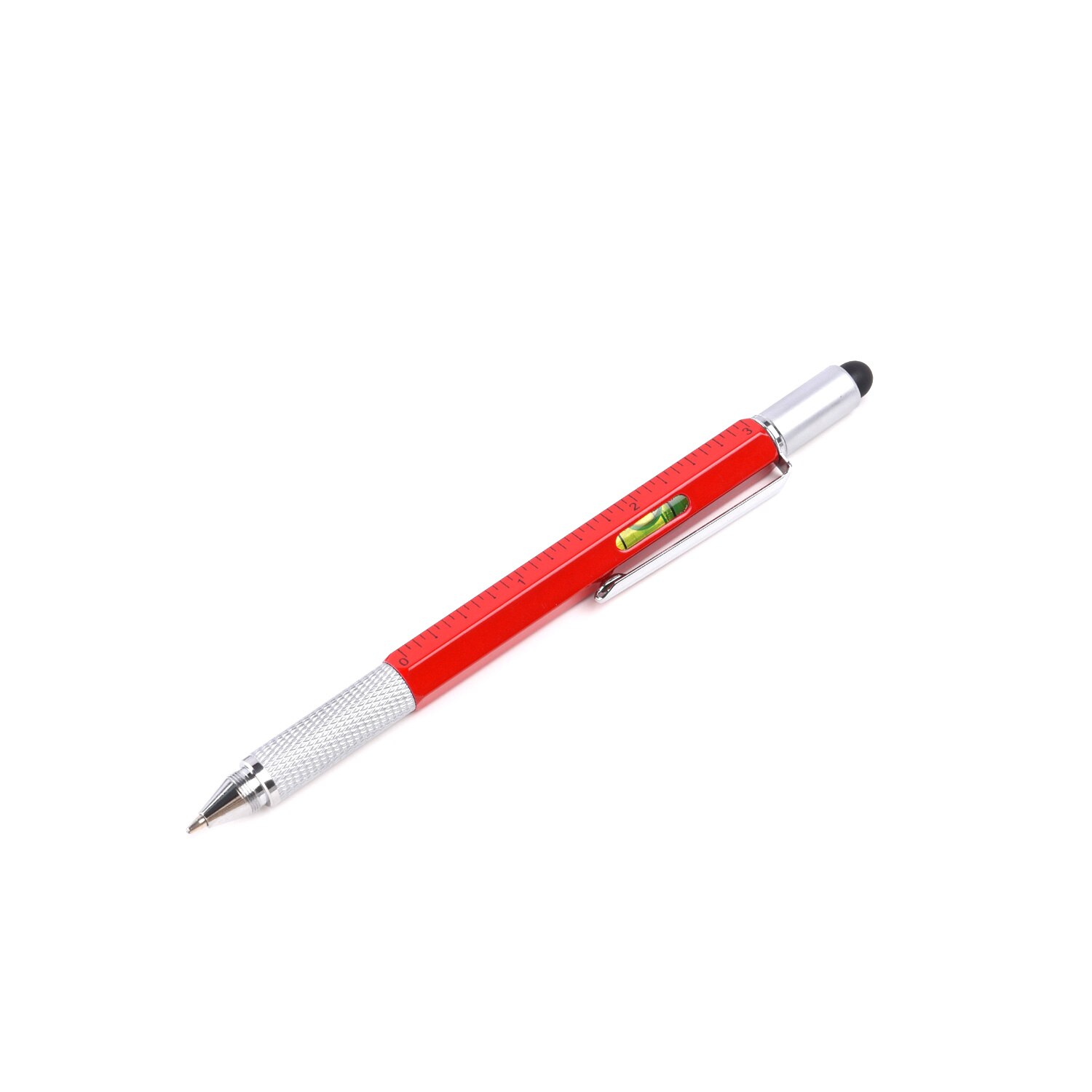 7 In1 Multifunction Handheld Screwdriver Tool Ballpoint Pen Measure Technical Ruler Screwdriver Touch Screen Stylus Spirit Level: Red