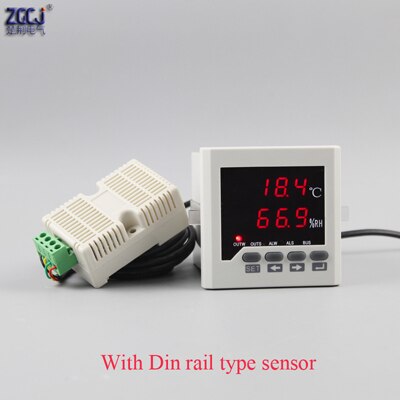 0.0~99.9%RH, -40~120 Celsius Intelligent digital temperature and humidity controller with sensor thermostat and Hygrometer: With din rail sensor