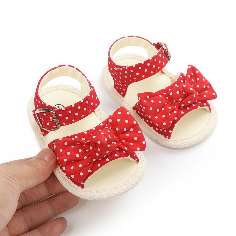 Småbarn baby jenter sløyfe polka prikkede sandaler fest prinsessesandaler sommer strandsko spedbarn baby jente sko