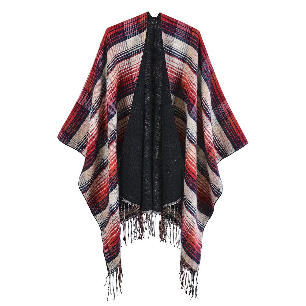 Scottish Classic Color Women Autumn Spring Plaid Shawl Cloak Imitation Cashmere Tassel Thick Warmth Split Shawl Stole Pashmina: 2
