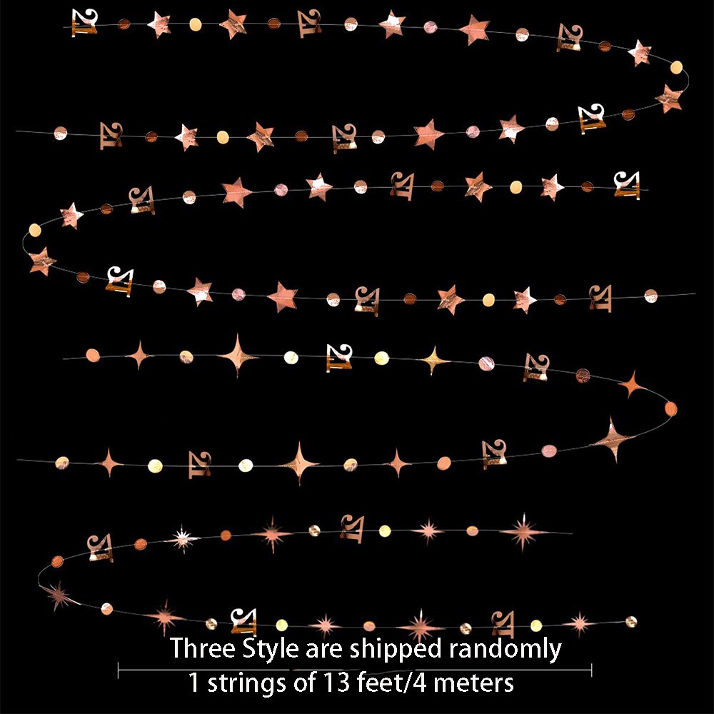 Rose Gold Number 21 Anniversary Party Supplies Circle Dot Twinkle Star Garlands Hanging Decoration for Girls 21st Birthday Party