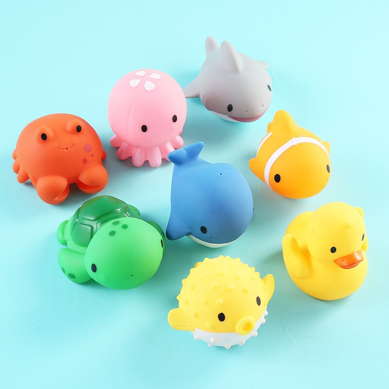 16 modelli giocattoli da bagno per bambini simpatici cartoni animati Mini animali gomma morbida spremere suono vasca da bagno gioco d&#39;acqua Set Baby Funny Shower Gift