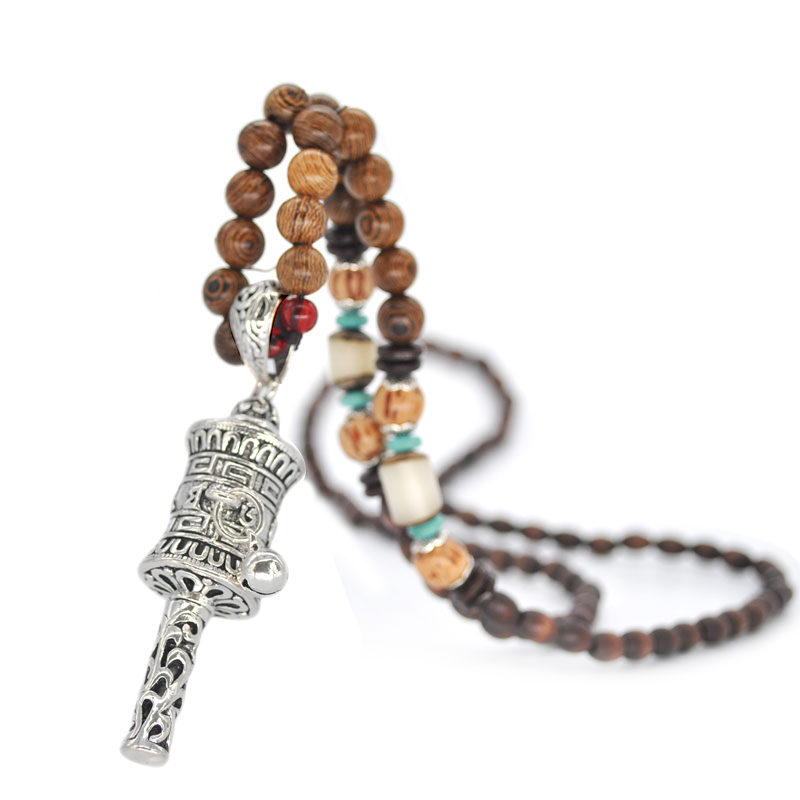 Yumfeel Handgemaakte Nepal Sieraden Boeddhistische Mala Hout Kralen Hanger Ketting Etnische Hoorn Vis Lange Verklaring Ketting Voor Vrouwen Mannen: N2035