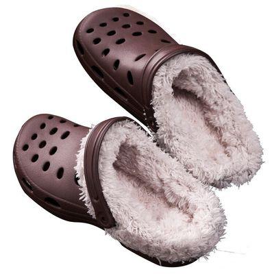 Originale tøfler kvinner krokodille sko vinter utendørs klassisk freesail plysj shearling fôret joggesko vinter pels hagesandaler: Brun / 7.5