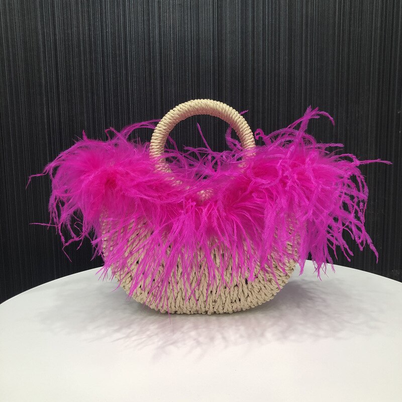 Bolso de hombro tejido de papel para verano, bolsa de rafia, de mimbre, Bohemia, para vacaciones, Bali, con asa superior, informal: Rose