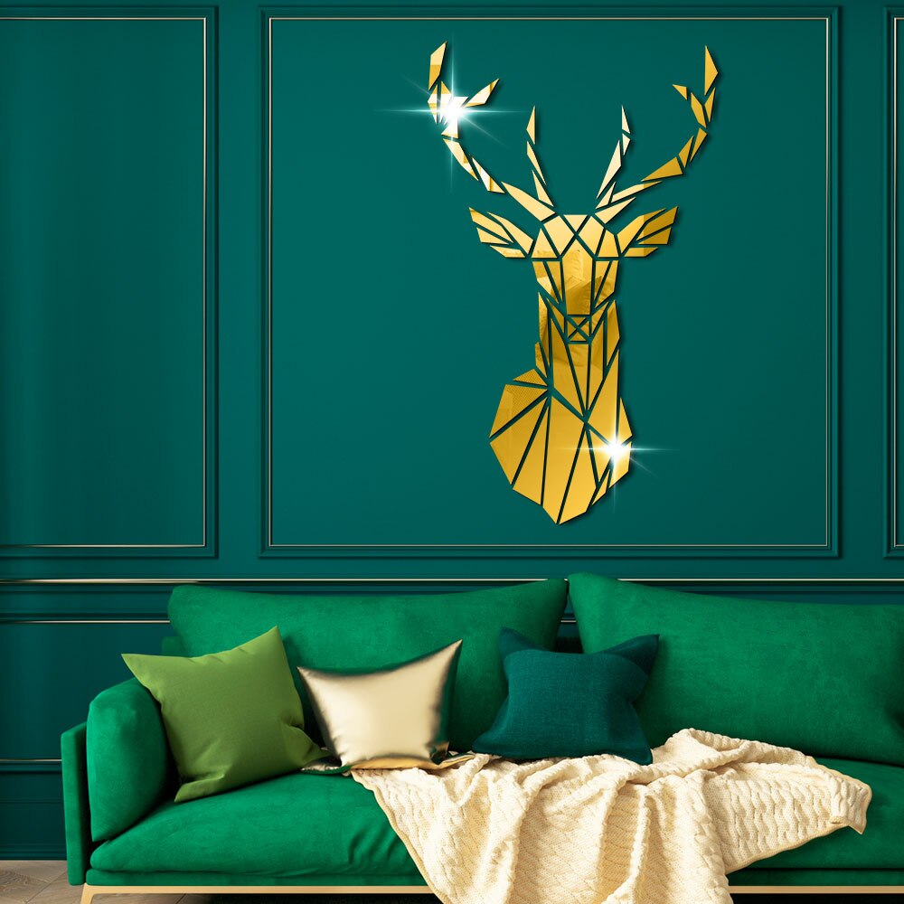 Minimalisme Antler Herten Hoofd Acryl Spiegel Stickers Morden Jagers Home Decoratieve Vrolijk Kerstmis Nieuwjaar Decal