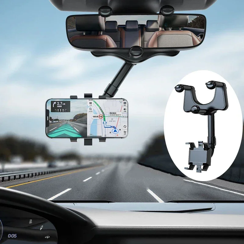 Draaibare en intrekbare autotelefoonhouder Achteruitkijkspiegel Rijdende recorderbeugel DVR/GPS Mobiele telefoonondersteuning met kabel
