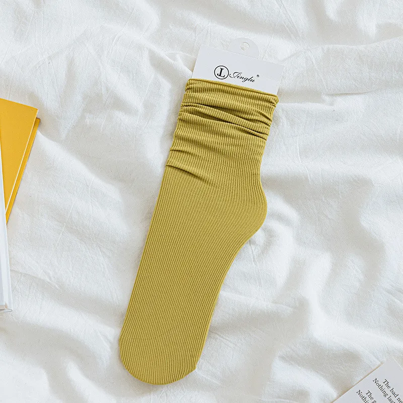 Women Ruffled Edge Bing Bing Socks Summer Ultra-thin Absorb Sweat Prevent Odor Soft Ice Velvet Harajuku Stretch Elasticity Socks: 3XS / Marfim
