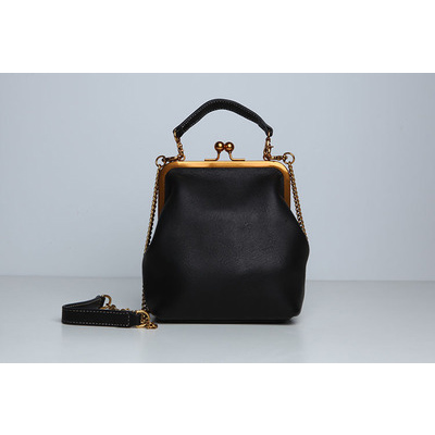 Bolsos Retro con Clip para Mujer, bandoleras con asa superior, cadena de mensajero, bolso cruzado con Clip dorado: BLACK