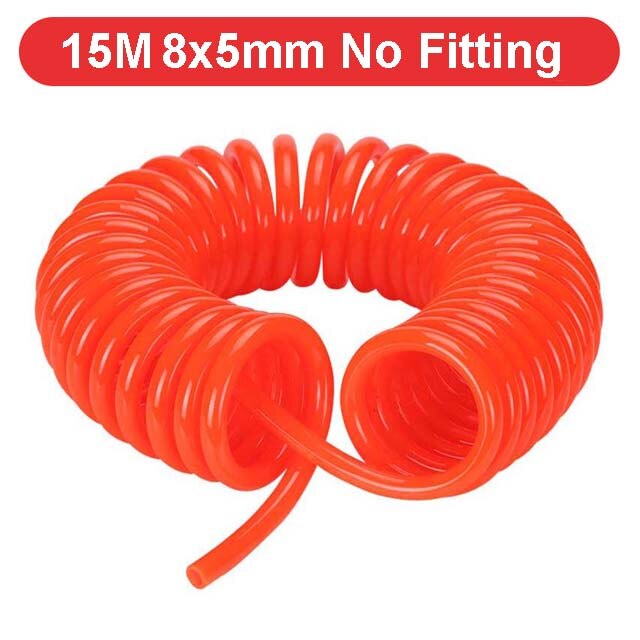 PU 8mm x 5mm Polyurethane Air Compressor Hose Tube With EU Fitting Flexible Tool Connector Spring Spiral Pipe 8*5: 15M-8X5 No Fitting