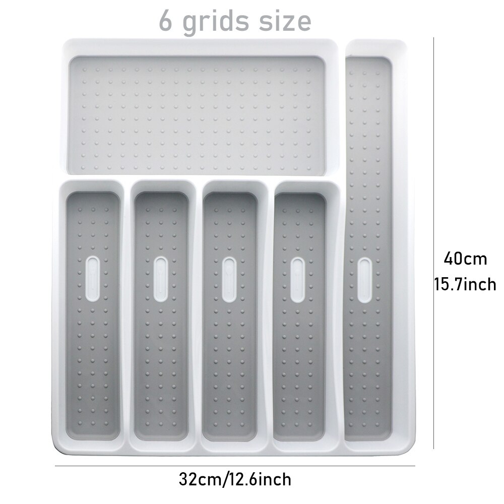 Bandeja de cubiertos de separación, cajón organizador de cubiertos, cuchillo, cuchara, tenedor, vajilla, caja de almacenamiento de plástico, accesorios de cocina: 6 grids