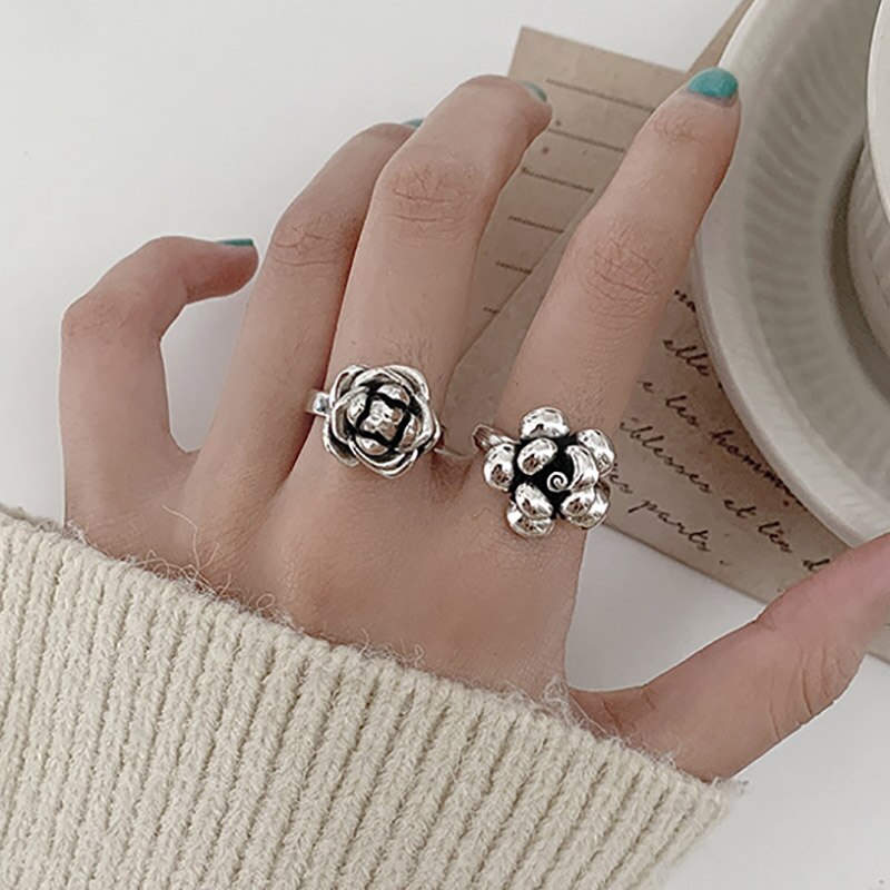 Evimi Vintage Punk 925 Sterling Zilver Sweet Bloem Ringen Fijne Sieraden Voor Vrouwen Mode Creatieve Party Accessoires