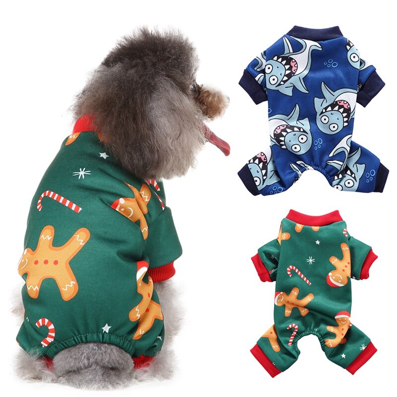 Mono de Mascota de Navidad perro de 4 Patas divertido patrón de dibujos animados ropa de dormir Casual 4 Patas trajes para perros pequeños medianos