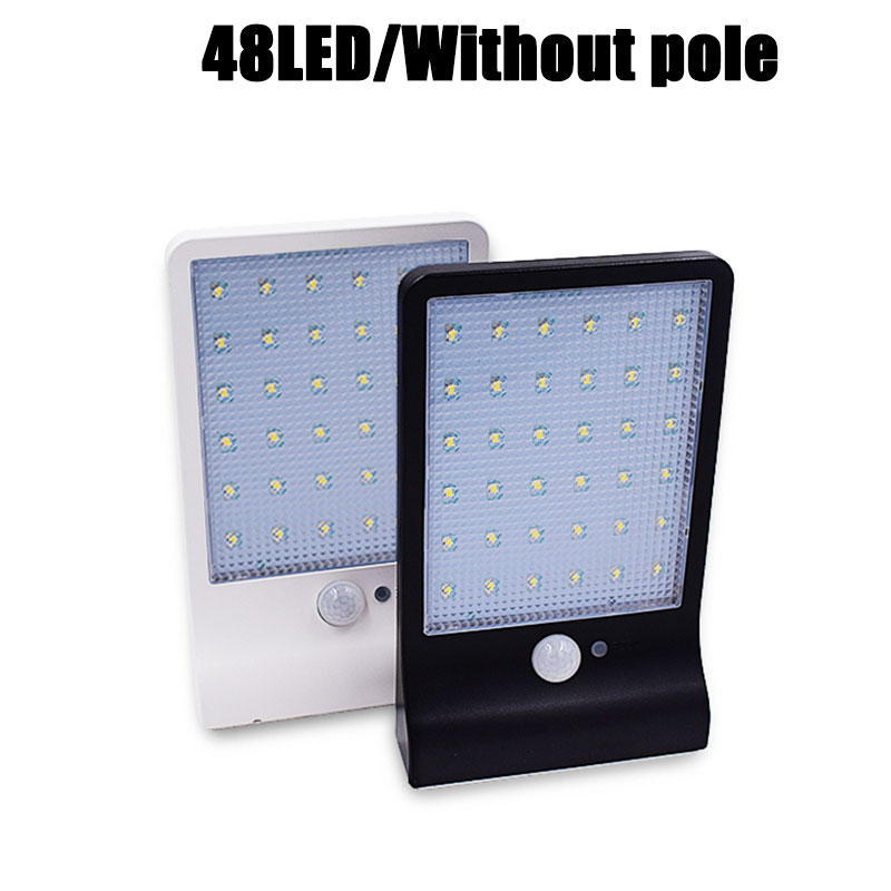 Luz Solar de 48 LED de 450 lúmenes, tres modos, negro y blanco, resistente al agua, para exteriores, jardín, pared, lámpara con poste de montaje o no: 48led without pole / white shell