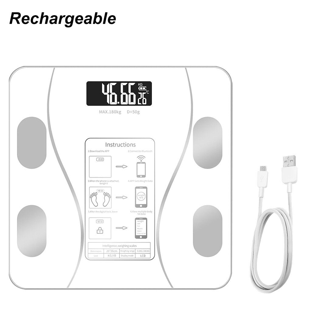 Body Fat Scale Smart Wireless Digital Bathroom Weight Scale Body Composition Analyzer With Smartphone App Bluetooth-compatible: Charging White