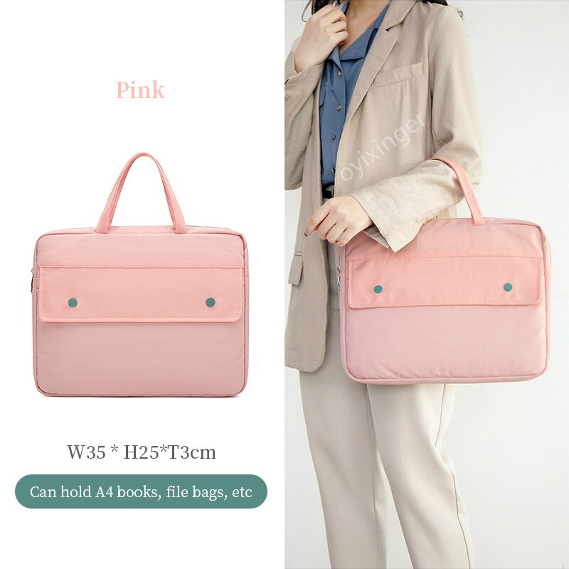 Woman Briefcase Waterproof Laptop Bag A4 File Handbag Briefcases Men Brief Cases Women's Business Office Portable Document Bags: Pink