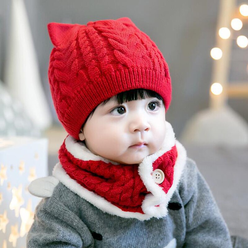 2Pcs Baby Hat Scarf Set Warm Knitted Baby Winter Hat Cap Bonnet Kids Hat Boy Girl Caps Boys Girls Crochet Beanie Autumn: red