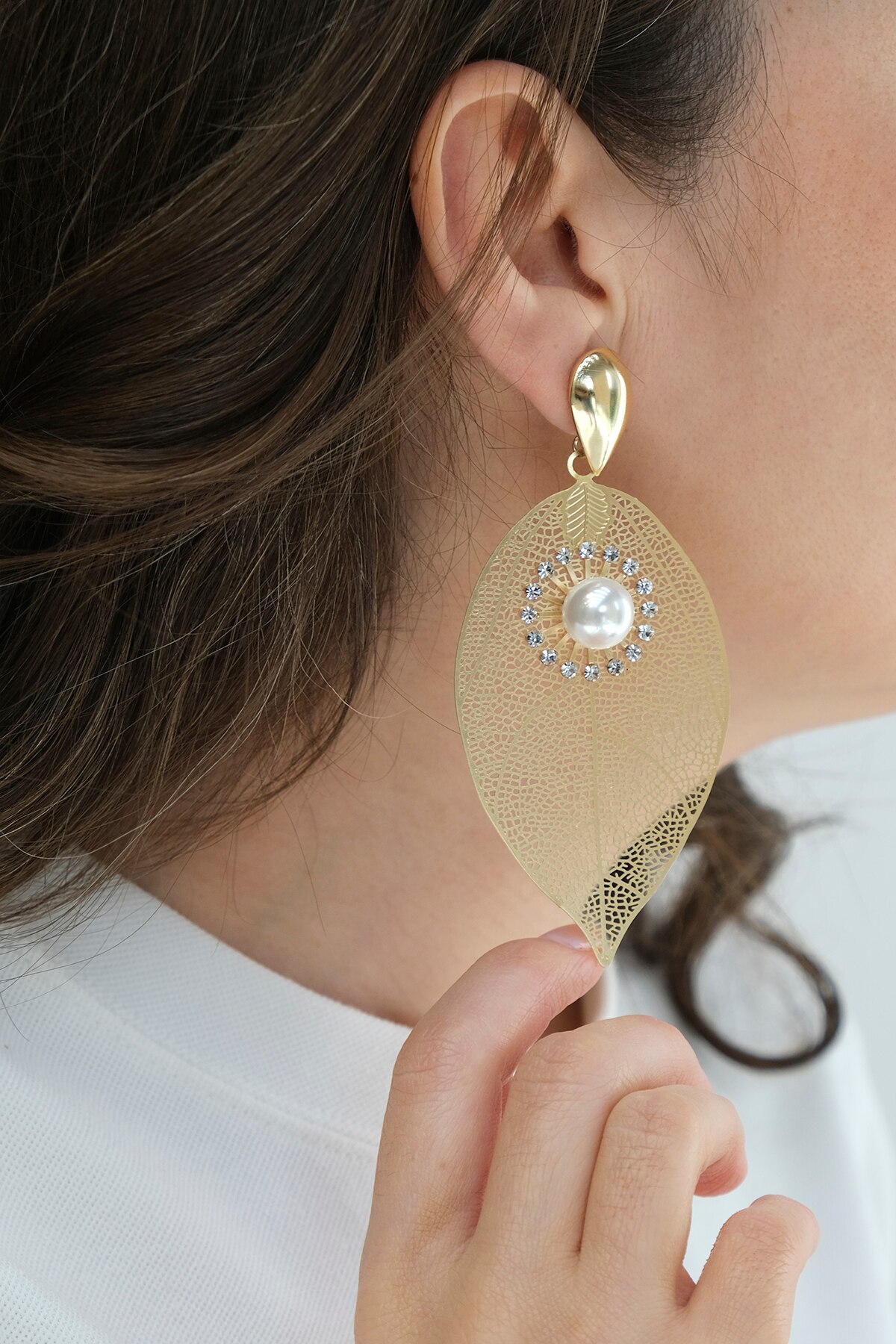 Marjin Voor Vrouw Earring Parel Grote Leven Dacht Goud Gekleurde Dangle Oorbellen Sieraden