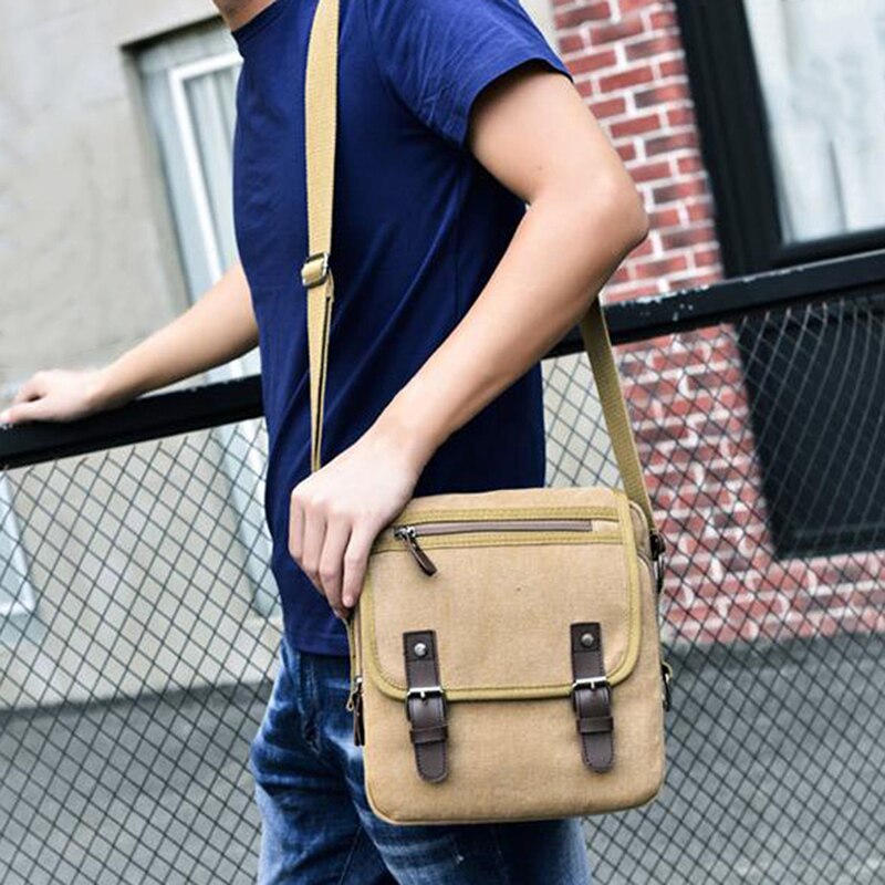 Vintage Men's Messenger Bags Canvas Shoulder Bag Man Business Crossbody Bag Solid Male Travel Handbag: Khaki