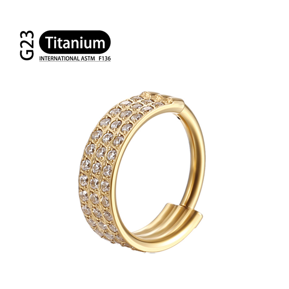 Piercing de titanio G23, doble capa, Triple pila, anillo de nariz de circón con bisagras, cartílago de hélice CZ, Clicker de tabique de cartílago pequeño: Negro / Bronce antiguo plateado
