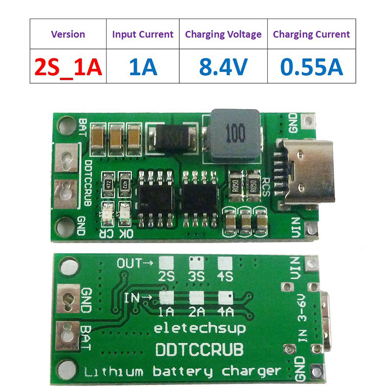 Multi-Cell 2S-4S Typ-C Laddare för 8.4V-16.8V LiPo Polymer Li-Ion Batteri 18650