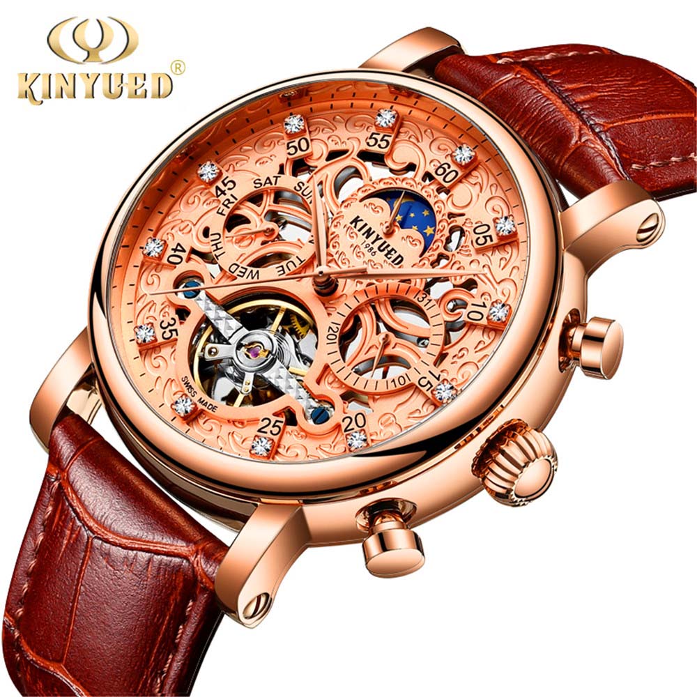 Kinyued Automatische Horloge Mannen Diamond Dial Waterdichte Skeleton Tourbillon Mechanische Heren Horloges Top Brand Luxe Horloges: A