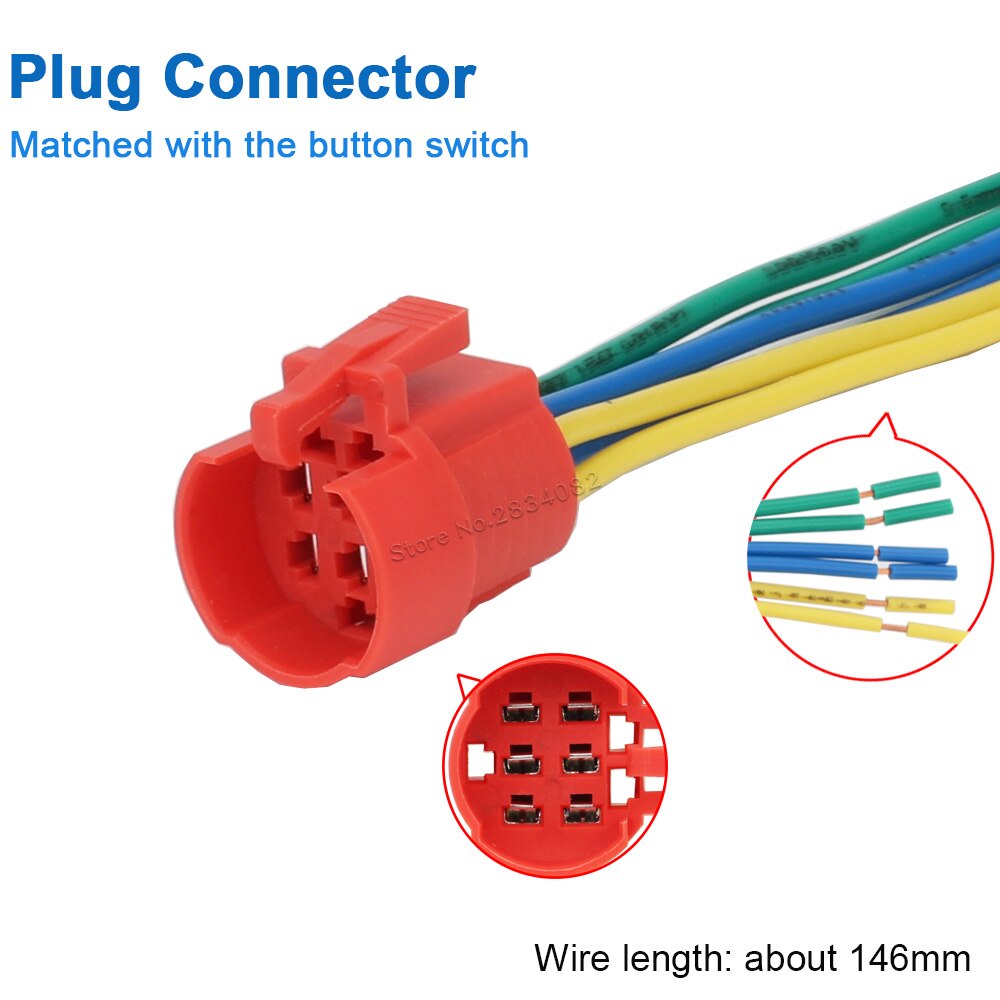 19mm Connect Line for Waterproof Metal Stainless steel Push Button Switch Plug Connector: 6wire