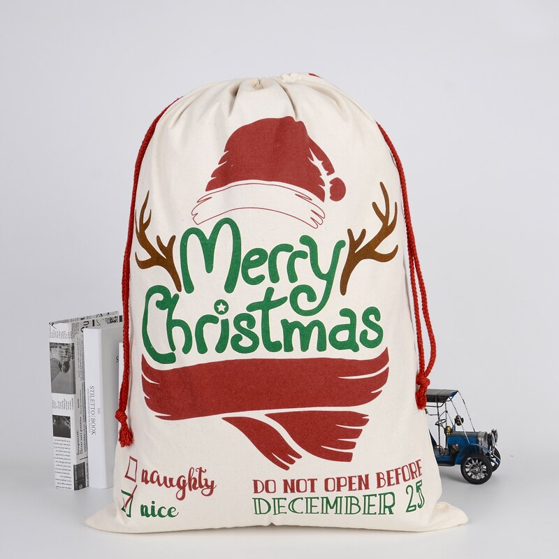 Torba na prezenty świąteczne worek sznurkowy Santa 2021 New Arrival Claus bawełniany worek na cukierki duże prezenty świąteczne: J
