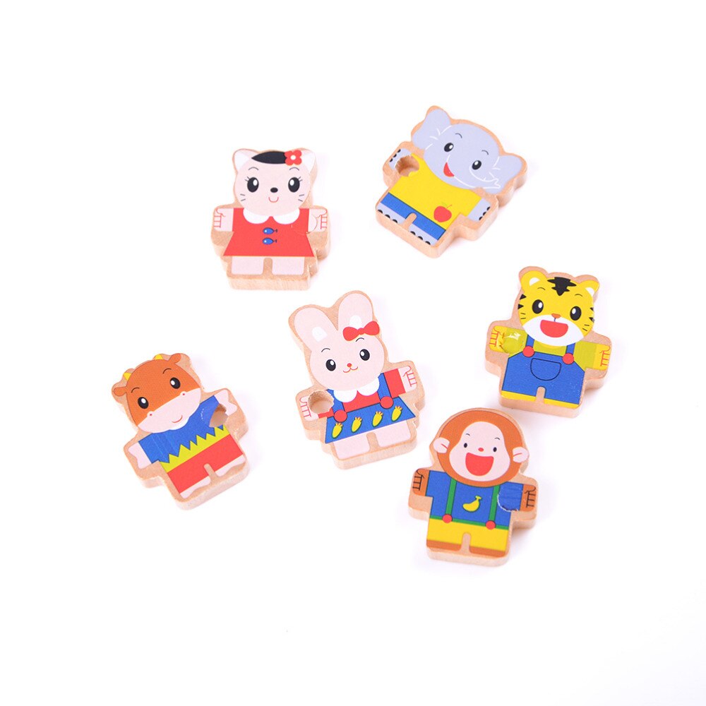 ZTOYL 1 Set Cartoon Animals Wooden Threading Beads Game Education Toy for Baby Kids Childre Model Building Toys