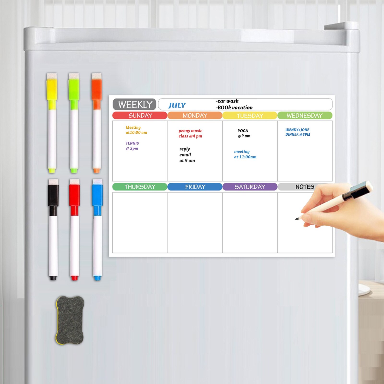 Magnetic Monthly Planner Dry Erase Calendar Board Pad Refrigerator Magnet with 6 Markers 1 Eraser for Home School Office 40x30cm: Weekly