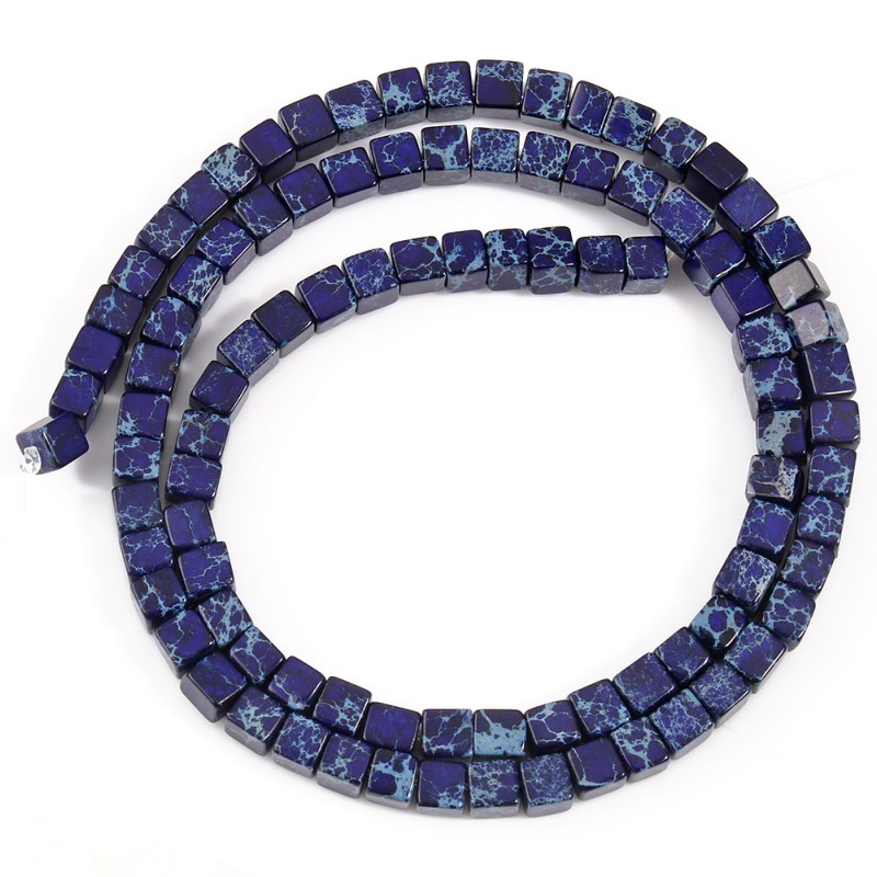 Naturstein, quadratisch, Meeressediment, kaiserliche Jaspis, Türkise, 4 x 4 mm, Würfel, verlieren Distanzperlen für Schmuckherstellung, DIY-Armbinde, 38,1 cm: Blau
