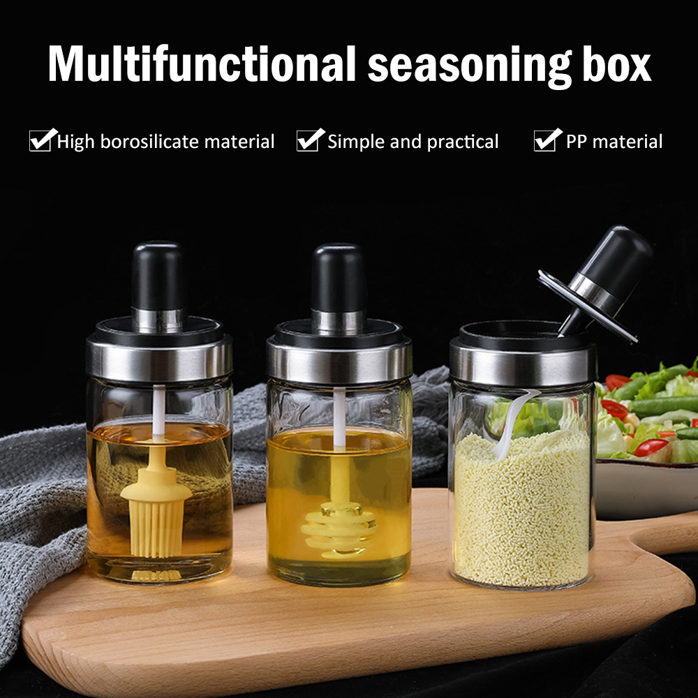 Tarro de especias de 250ml, botella de especias, sal, azúcar, pimienta, aceite, miel, tarro de condimentos a prueba de humedad con cuchara, contenedor de condimentos
