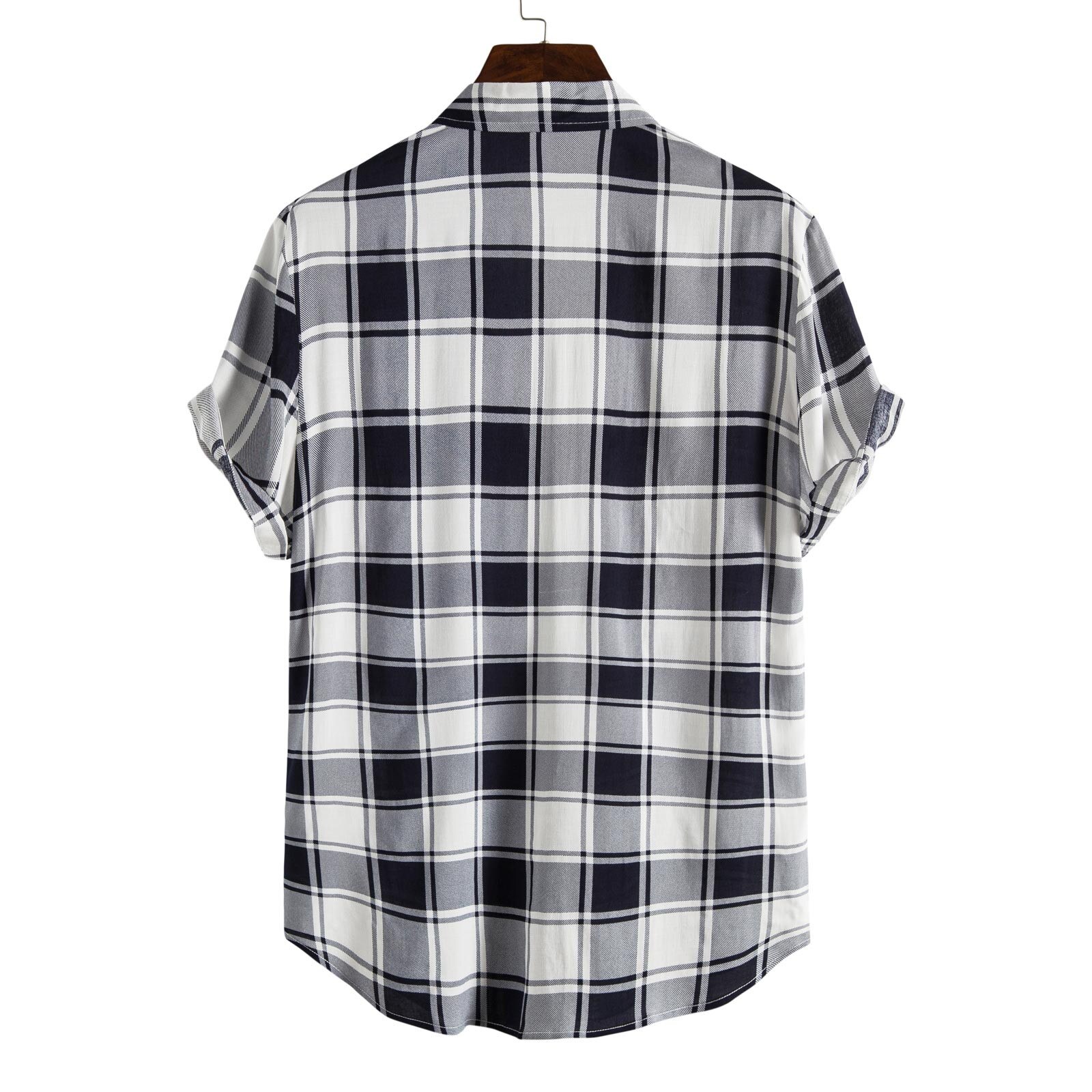 Men Loose Shirt Plaid Short Sleeve Turn Down Collar Casual Tops Streetwear Men Hawaiian Beach Shirts Masculina