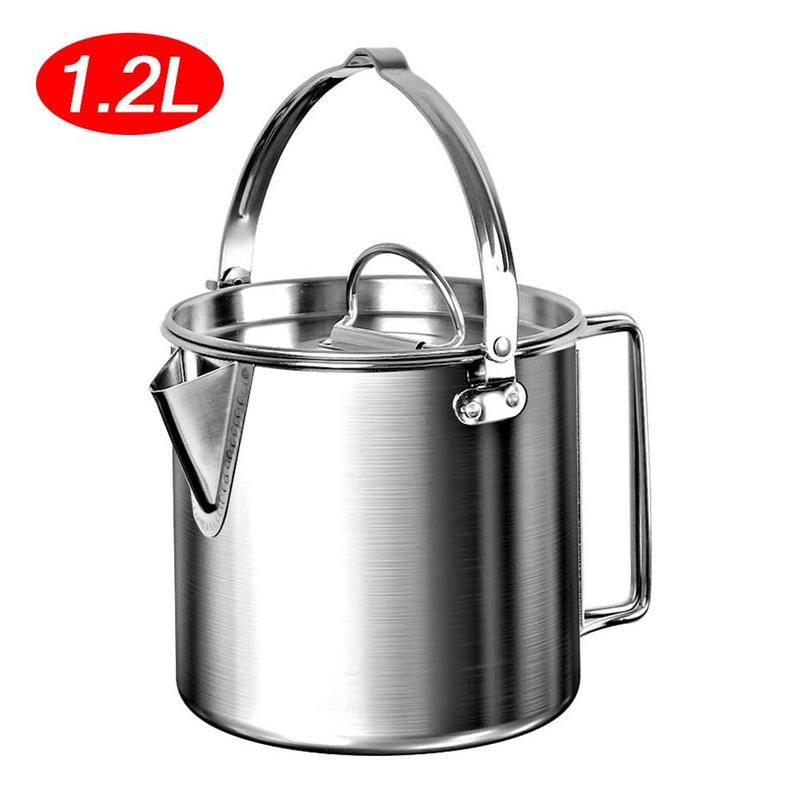 1.2l Outdoor Steel Kettle Folding Camping Hanging Pot Portable Picnic Cookware Suitable For Hiking Camping Trips O2w1: Default Title