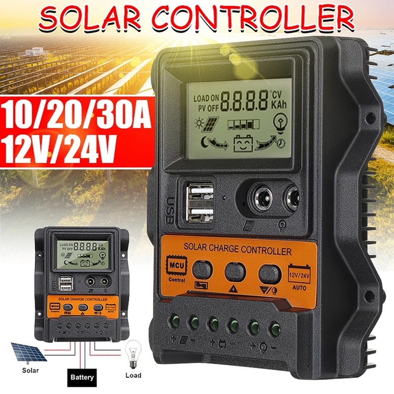 Auto Solar Charge Controller PWM Controller LCD Display Dual USB 5V Output Solar Panel Charger Regulator