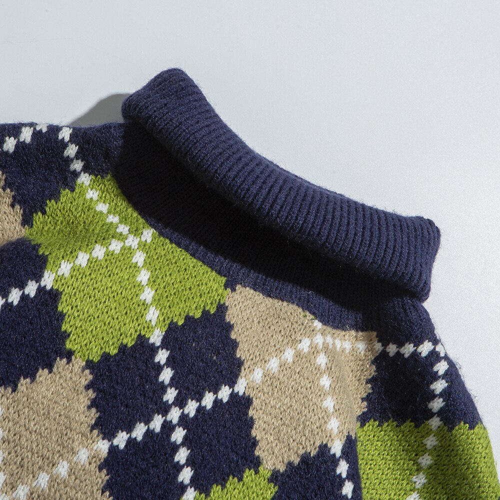 Lindsey seader masculino turtelneck suéteres vintage xadrez praça grade streetwear harajuku outono inverno novo pulôver camisolas masculinas