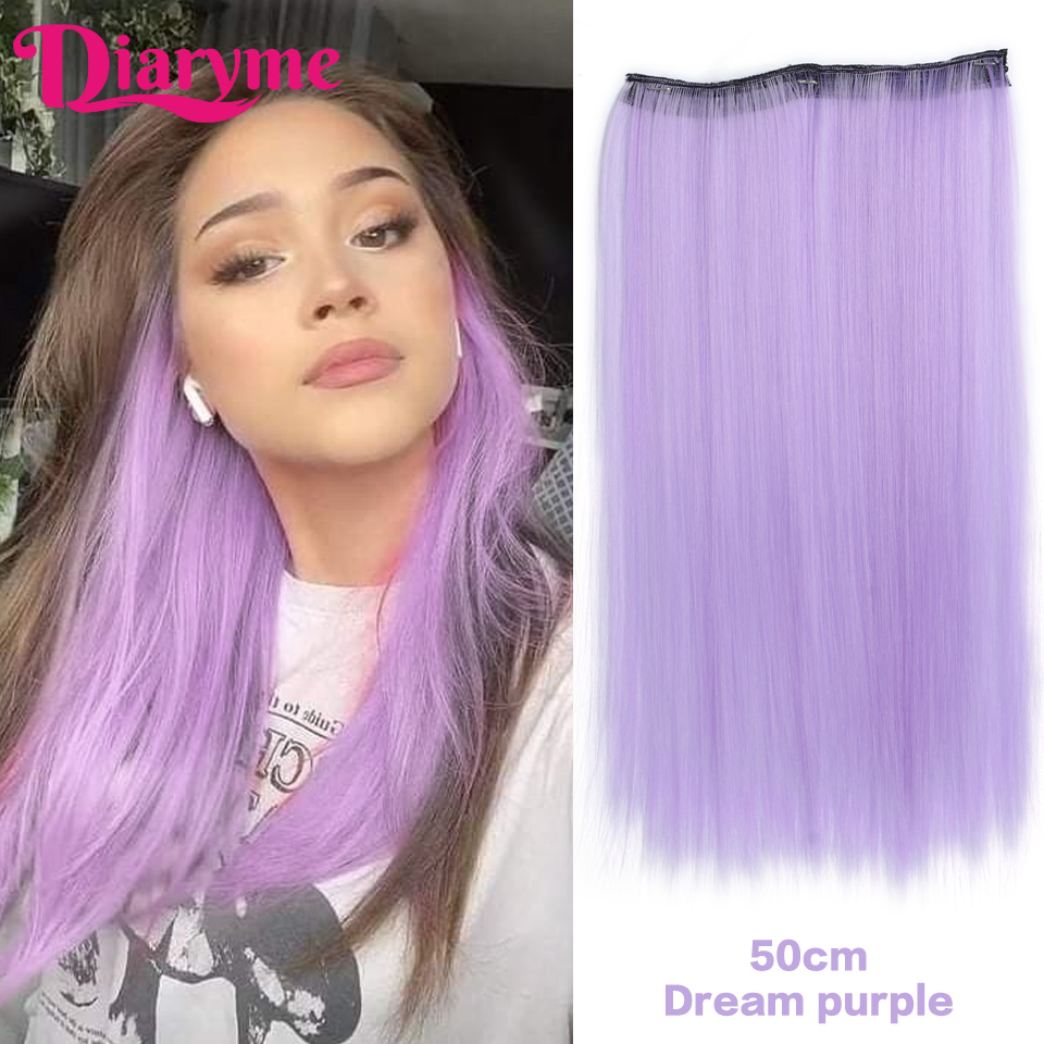 4 clipes longo em linha reta clipe sintético em extensões de cabelo destaque colorido pedaço de cabelo clip-on peruca de cabelo pendurado tintura de orelha: Roxo