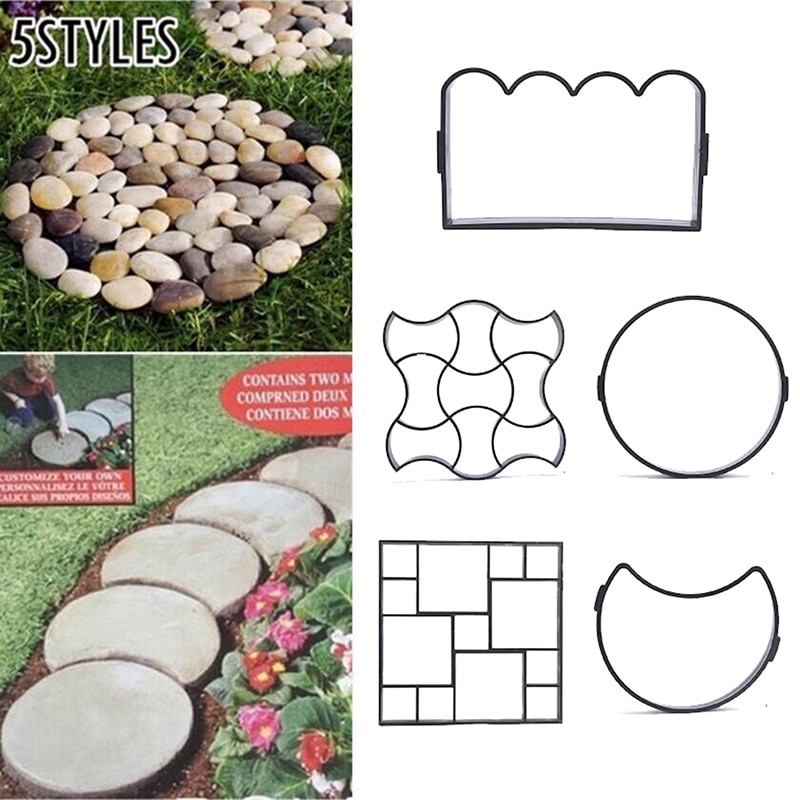 5 Style Garden Pavement Mold Walk Pavement Concrete Mould DIY Paving Cement Brick Stone Road Floor Path Maker Mould