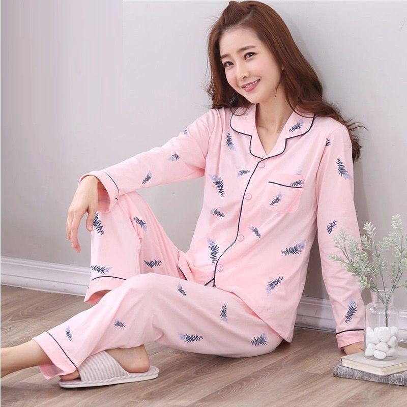 Women's Imitation Cotton Pyjamas Homewear Set Girls Spring and Autumn Pajamas Homewear Ladies Long-Sleeved Cardigan Homewear