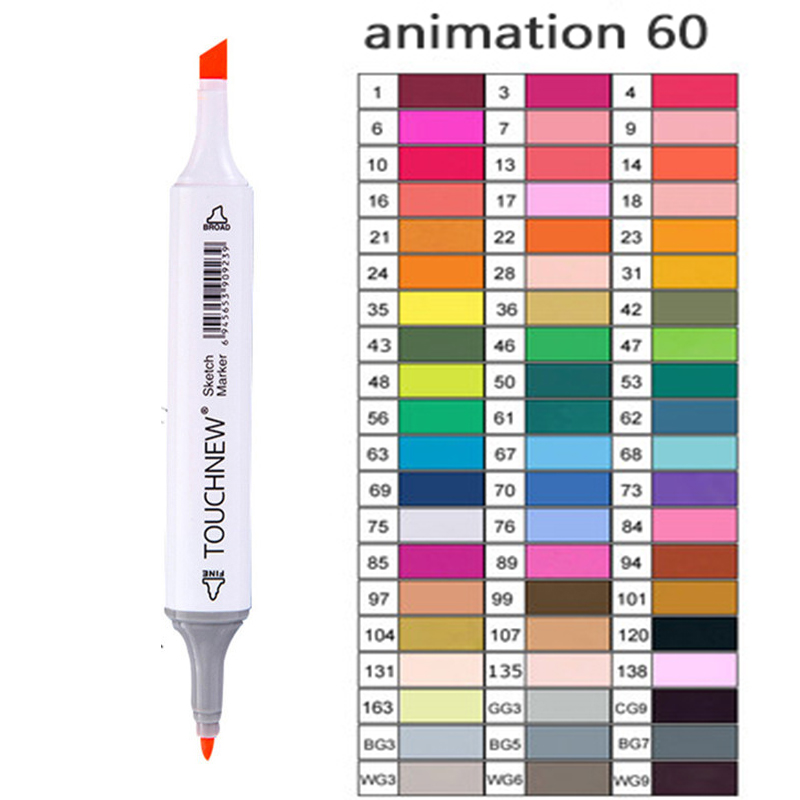 TOUCHNEW Artist Alcohol Markers Dual Tip Art Markers Twin Sketch Markers Pens Permanent Alcohol Based Markers with Case: animation 60 white