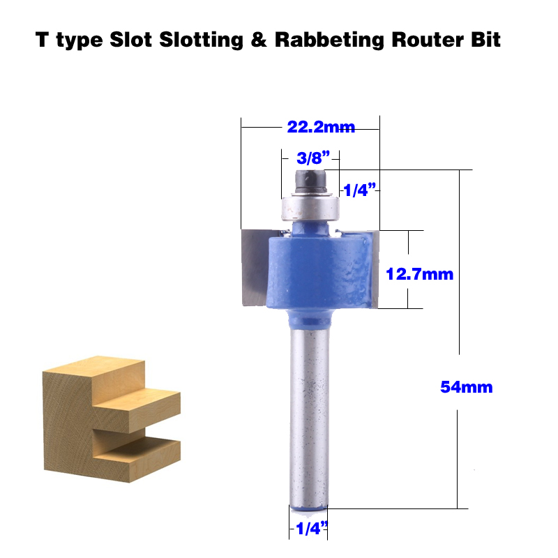 1 st 1/4 "Schacht T type lagers hout frees Industriële Grade Rabbeting Bit houtbewerking tool frezen voor hout: 6NO